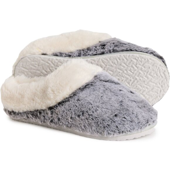 NEW Lemon Tipped Faux-Fur Scuff Slippers in Medium  Charcoal For Women 1125 1s1 - Picture 2 of 5